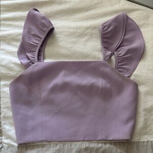 Alice + Olivia Lavender Crop Top with Ruffle Sleeves